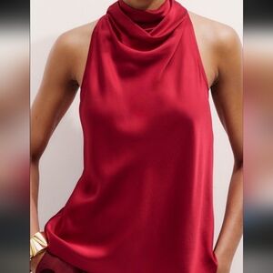 ZARA Red Satin Halter Top. NWT